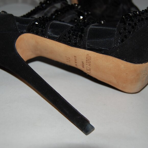 US8.5❤️ Jimmy Choo Black Suede High Heels Ankle Crystal Platform Boots ITALY - Picture 15 of 15